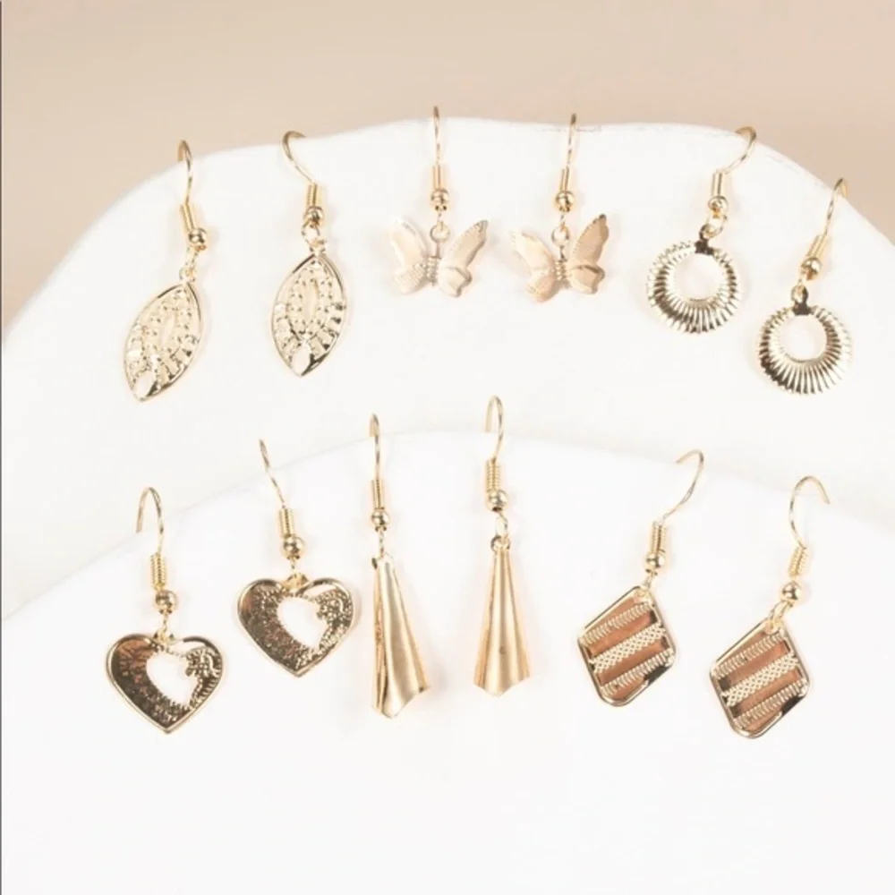 6 pairs Heart and Butterfly Drop Earrings - Picture 1 of 3